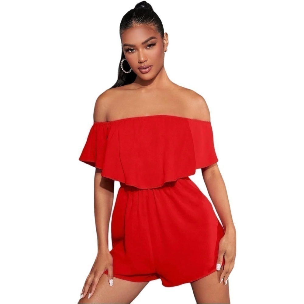 Le Lis Red Strapless Romper, M